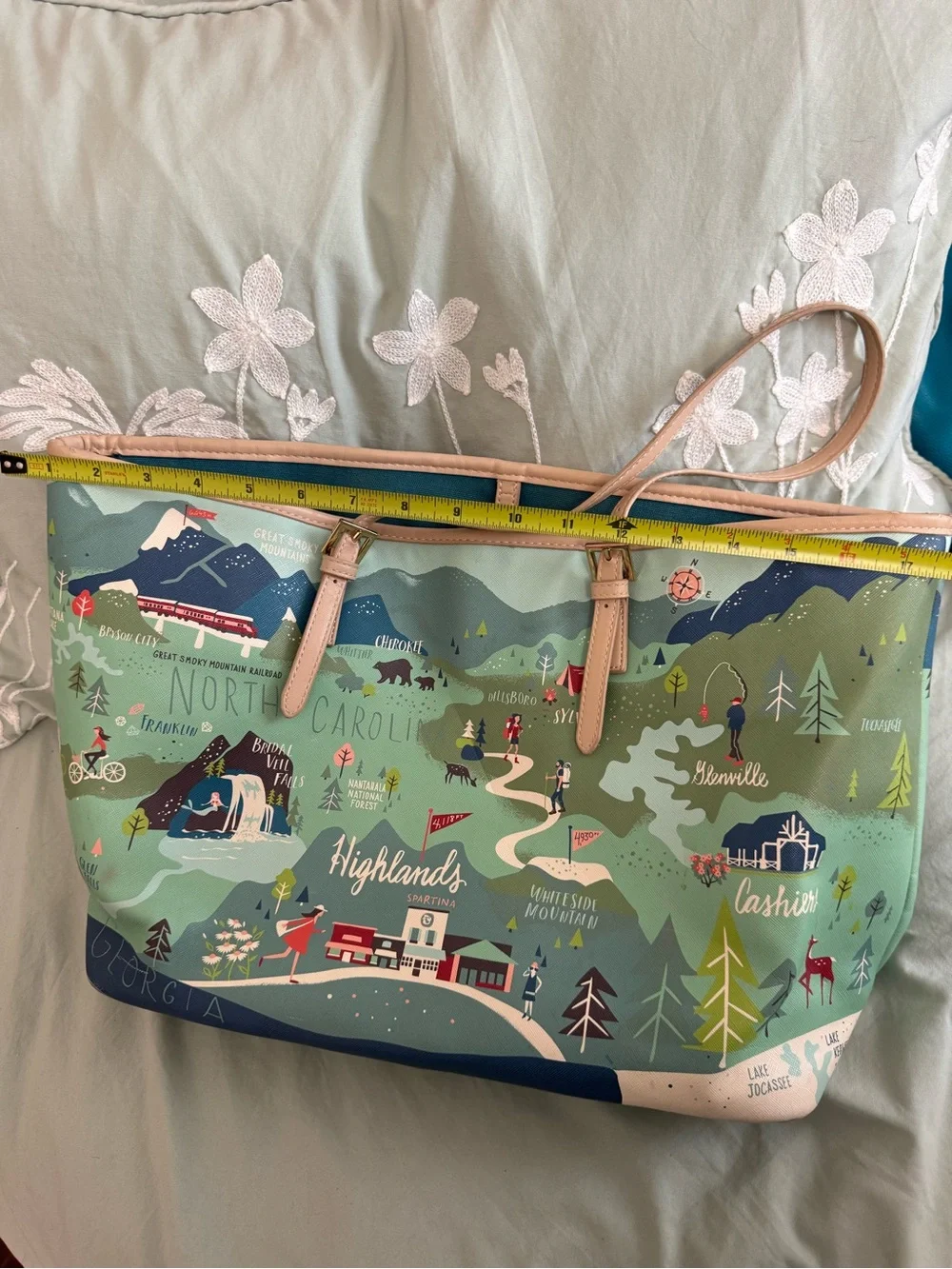 Spartina 449 Green Map-Print Canvas Tote with Tan Handles - Picture 12 of 12